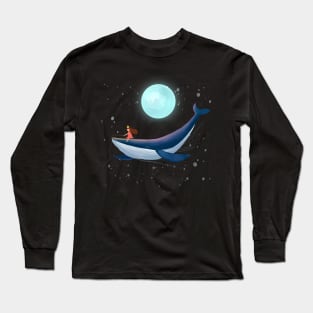 Fishing With Whale drak Design animal cute art Long Sleeve T-Shirt